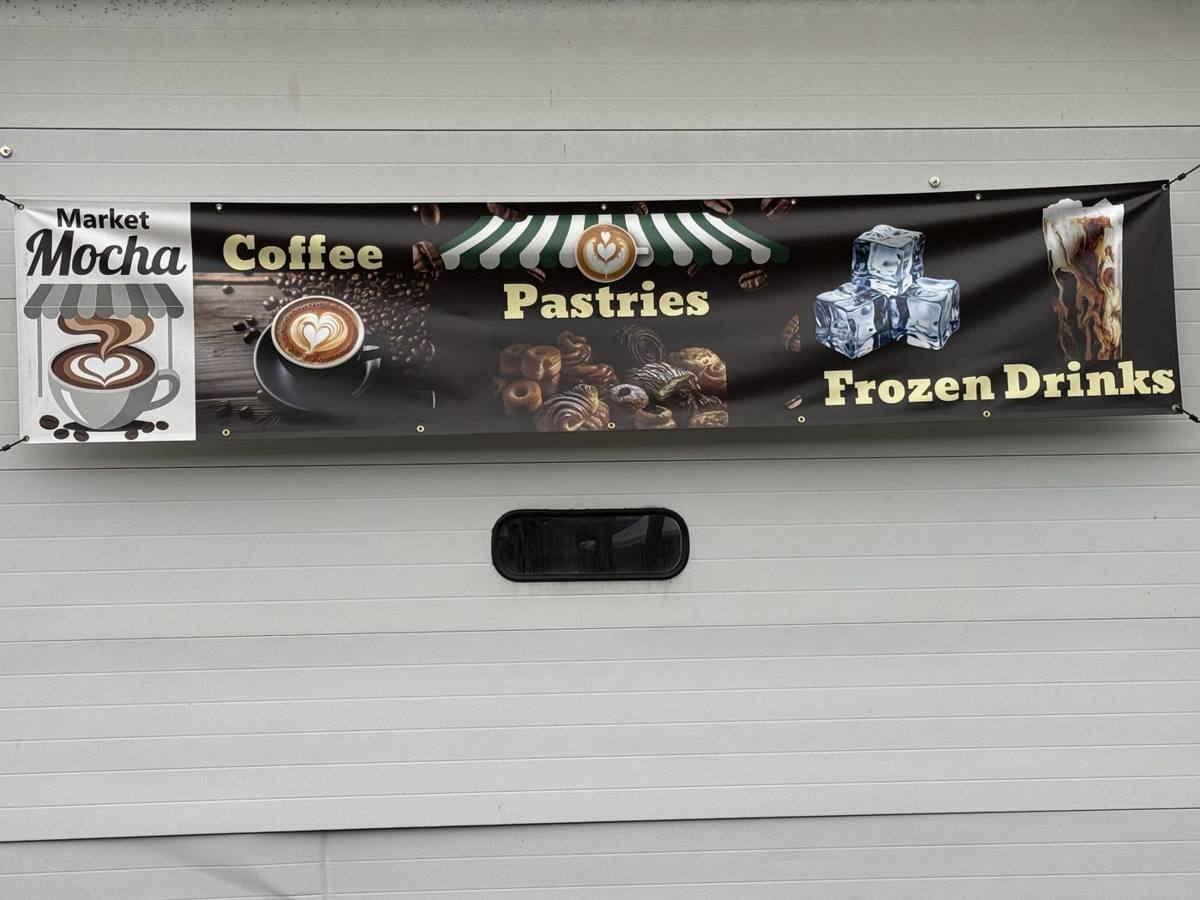 Market Mocha banner on the E Shed